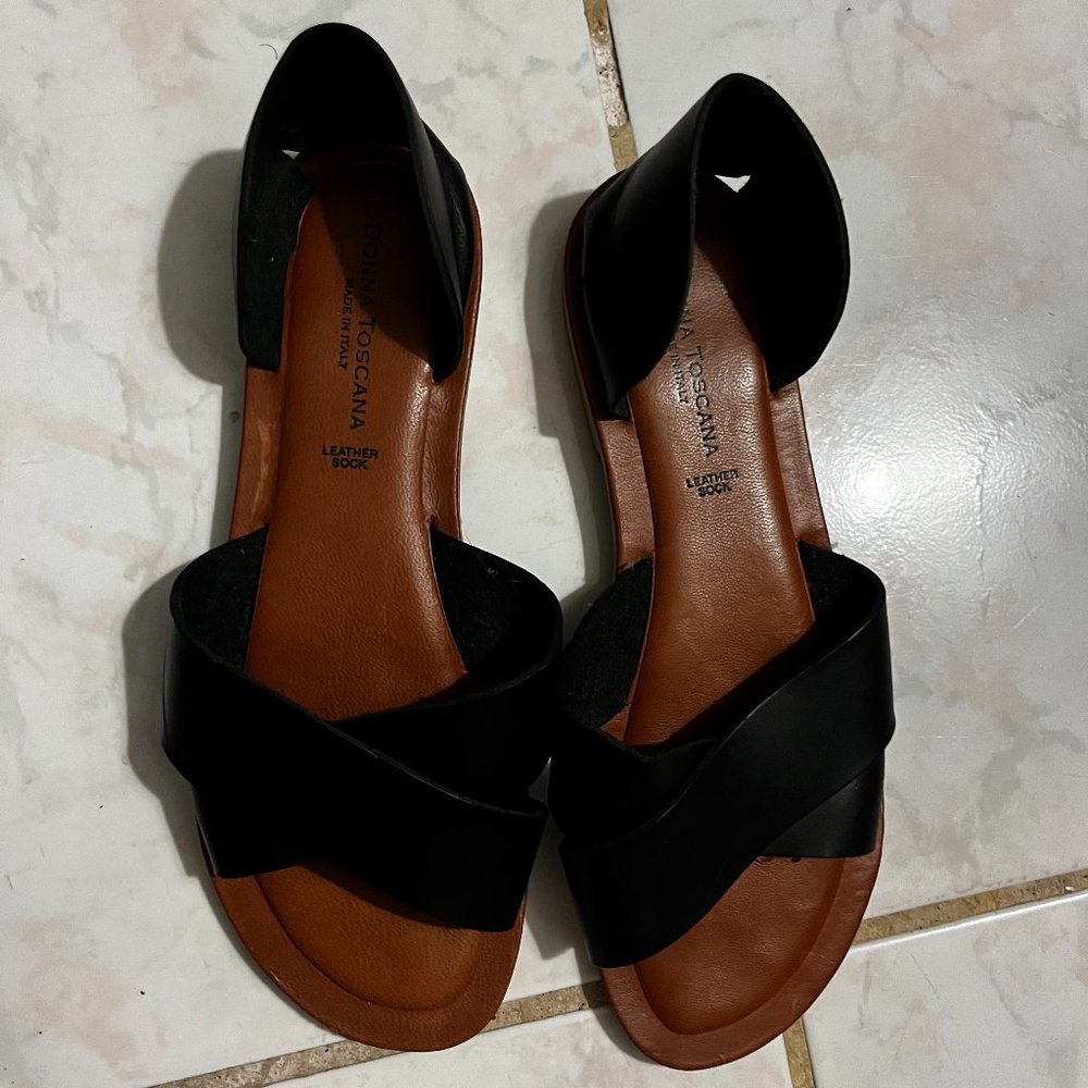 Donna Toscana Black Leather Sandals (MADE IN ITALY)